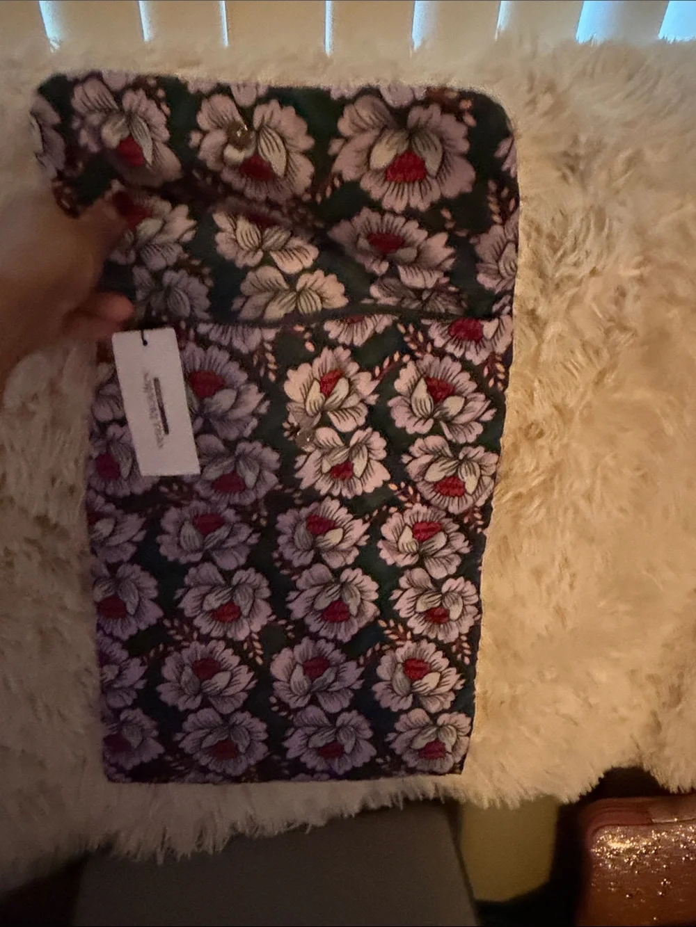 Vera Bradley Green Floral Quilted Laptop Sleeve with Pink & Red Accents